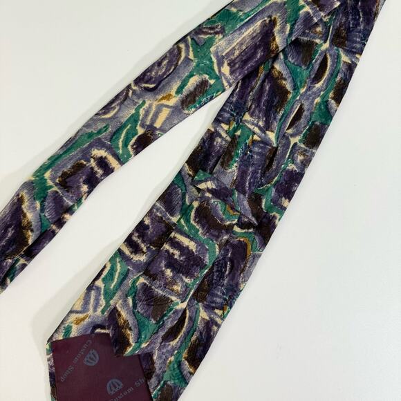 The Custom Shop Silk Tie Abstract Pattern Pointed Purple Green Mens One Size - Picture 5 of 10